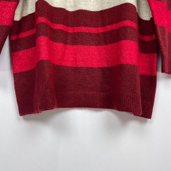 Lane Bryant Cowl Neck Tunic Striped Sweater Size 1X Oatmeal Cream Cranberry Knit - Picture 13 of 14
